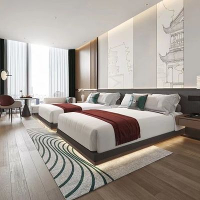 ซื้อ ชุดเฟอร์นิเจอร์ห้องนอนโรงแรมหรูหราทันสมัยชุดเตียงไม้วีเนียร์วอลนัท E1 ไม้อัดที่กำหนดเอง online manufacture