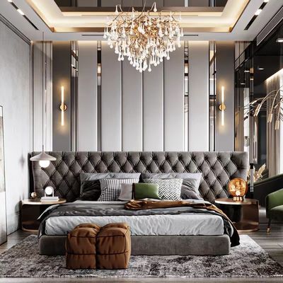 ซื้อ เฟอร์นิเจอร์ห้องนอนโรงแรมระดับ 5 ดาว Double Black Grid Solid Wood King Size Bed online manufacture