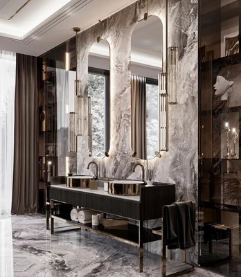 Rock Plate Luxury Hotel Furniture ตู้อ่างล้างหน้าแบบบูรณาการในห้องน้ำแบบไม่มีรอยต่อ