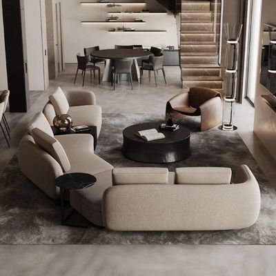 รูปโค้ง Minimalist ล็อบบี้โรงแรมเฟอร์นิเจอร์โซฟาตัดผ้าลินิน