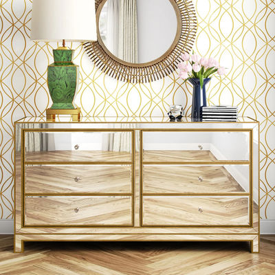 ตู้โชว์หรูหราทันสมัยแบบกำหนดเองพร้อม 6 Dawers Mirror Facet Dresser