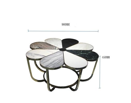 Nordic Flower Shape ล็อบบี้ของโรงแรมเฟอร์นิเจอร์โลหะโต๊ะน้ำชาหินอ่อนเพื่อการพักผ่อน