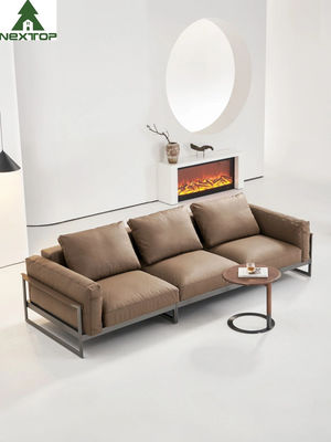 Living Leather Brown Hotel Room Sofa 3 Seaters โซฟาปรับนอนนุ่มโครงโลหะ